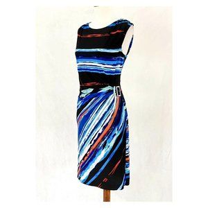 Tahari Sleeveless Striped Side Buckle Dress